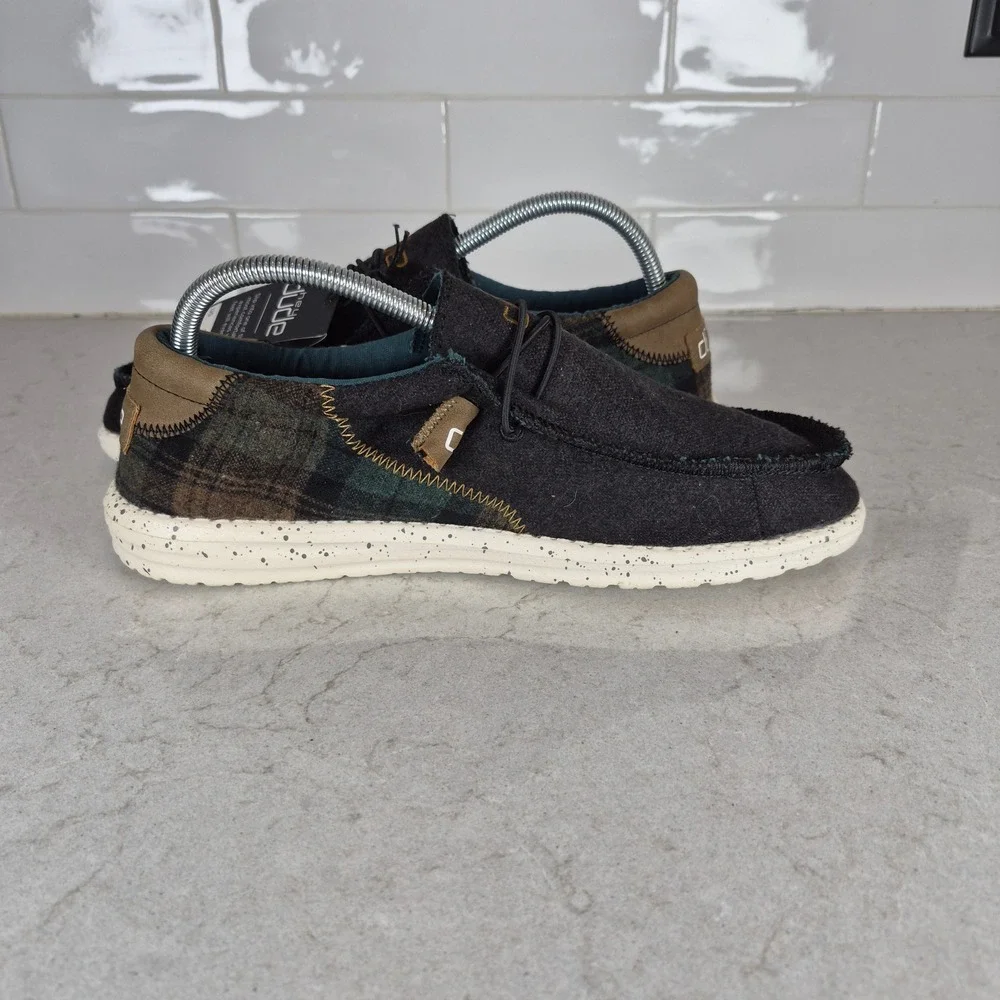 Hey Dude Wally Tartan Green Plaid Wool Moccasin Size 9 Green Mens